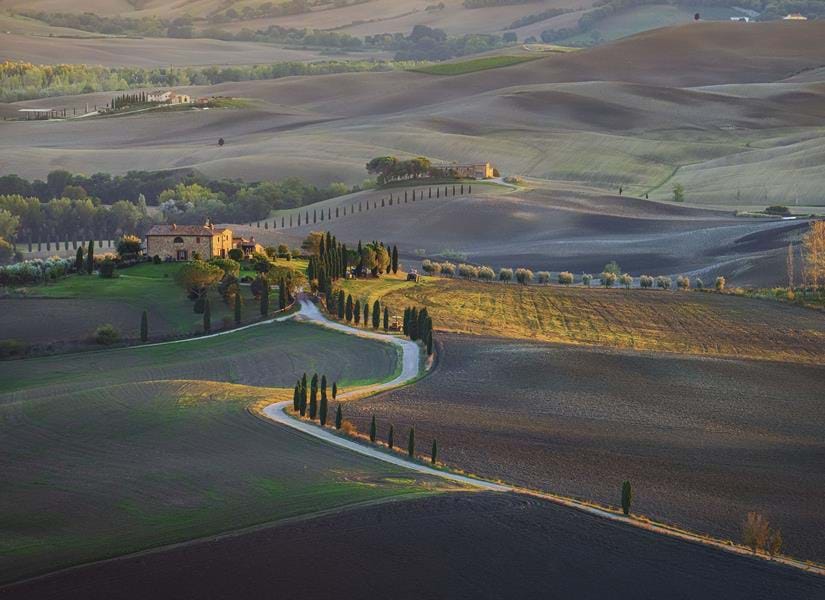 Aerial Shot Field Hills Sunlight